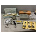 Lot With Clock, Pocketknives, Birth Record