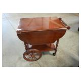 Drop Leaf Wood Tea Cart w/ Spoked Wheels