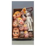 Tray Lot Of Assorted Vintage Doll Heads & More