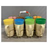 Set Of Raffiaware Tall Mugs In Metal Rack