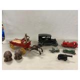Cast Iron Car & Horse W/Wagon, Metal Cars &