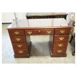 Mahogany-Tone Desk w/ Glass Top