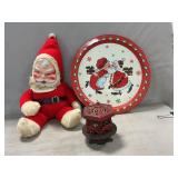 Vintage Rubber-Faced Santa, Tray, Cast Iron Bank