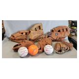 (6) Assorted Baseball Gloves & (3) Softballs