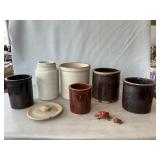 Lot Of Assorted Crocks, Ceramic Frogs (Cracks,