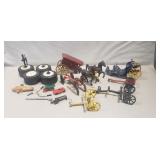 Tray Lot Of Assorted Items Including Cast Iron