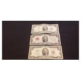 (3) U.S. Red Sealed Two Dollar Bills