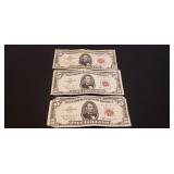 (5) U.S. Red Sealed Five Dollar Bills