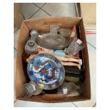 Box Lot With Cloisonne Plate, Glassware, Vintage