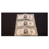 (5) U.S. Red Sealed Five Dollar Bills