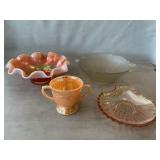 Dugan Peach Opalescent Carnival Bowl, Satn Glass