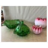 Mt. Washington Satin Glass Ruffled Rose Bowls,