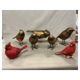 Metal Bird Sculptures, Wooden, Resin Cardinals