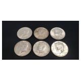 (6) 1964 U.S. Silver Kennedy Half Dollar Coins