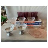 Lot With Purple Goblets, Pink Stemware, Sherbet