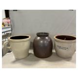 Pair Of Stoneware Handled Crocks, Salt Glazed