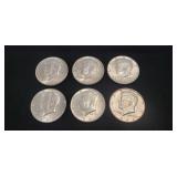 (6) 1964 U.S. Silver Kennedy Half Dollar Coins