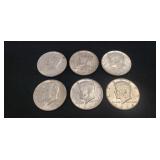 (6) 1964 U.S. Silver Kennedy Half Dollar Coins