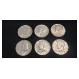 (6) 1964 U.S. Silver Kennedy Half Dollar Coins