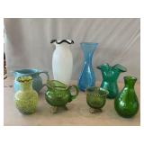 Pottery Creamer, Crackle & Assorted Glass Vases