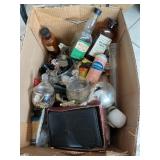 Box Lot With Vintage Bottles, Tisdue Box Cover,