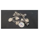 Sterling Silver/925 Charm Bracelet w/ Assorted