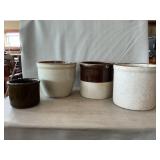 (4) Stoneware Crocks (1 With Broken Handle,