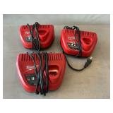 (3) Milwaukee M12/12V Battery Chargers