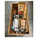 Wooden Crate With Croquet Set, Crystal Candy Dish