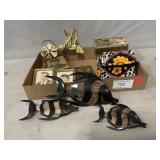 Lot With Paperweight, Ceramic Trinket Box, Fish