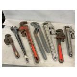 Assorted Pipe & Adjustable Wrenches, Vise Grips