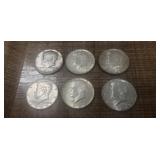 (6) U.S. 1964 Silver Kennedy Half Dollar Coins