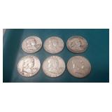 (6) U.S. Silver Franklin Half Dollar Coins (90%