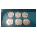 (6) U.S. Silver Franklin Half Dollar Coins (90%