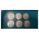 (6) U.S. 1964 Silver Kennedy Half Dollar Coins