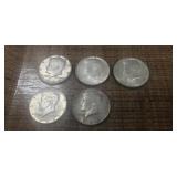 (5) U.S. 1964 Silver Kennedy Half Dollar Coins