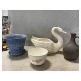 Goose & Assorted Planters, Earthenware Jug