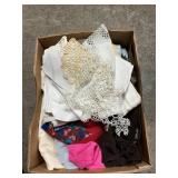 Box Lot With Napkins, Doilies, Christmas Throw,