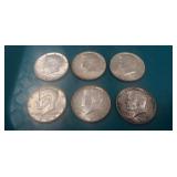 (6) U.S. 1964 Silver Kennedy Half Dollar Coins