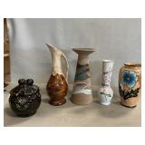 Lustreware & Asst. Vases, Redware Sugar Bowl