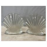 Vintage Blenko Art Glass Scallop Shell Bookends