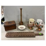 Wooden Weaving Paddle, Box & Masher, Ceramic