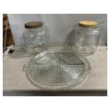 Did video Serving Dish, Vintage Glass Canisters