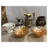 Signed Pottery Piece, Ceramic Pitcher, Milk Glass