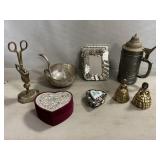 Candle Snuffer W/Stand, Silverplate Dish, Stein,