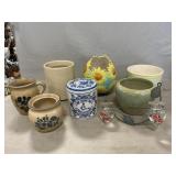 Assorted Planters, Pfaltzgraff Creamer, Lidded