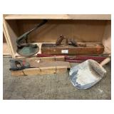 Shelf Lot With Vintage Rain King Lawn Sprinkler,