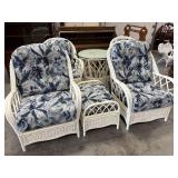 (2) Wicker Sitting Chairs and (1) Footstool