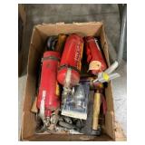 Box Lot With (3) Fire Extinguishers, Ice Tongs,