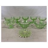 Green Depression Sherbet Bowls & Asst. Dishes